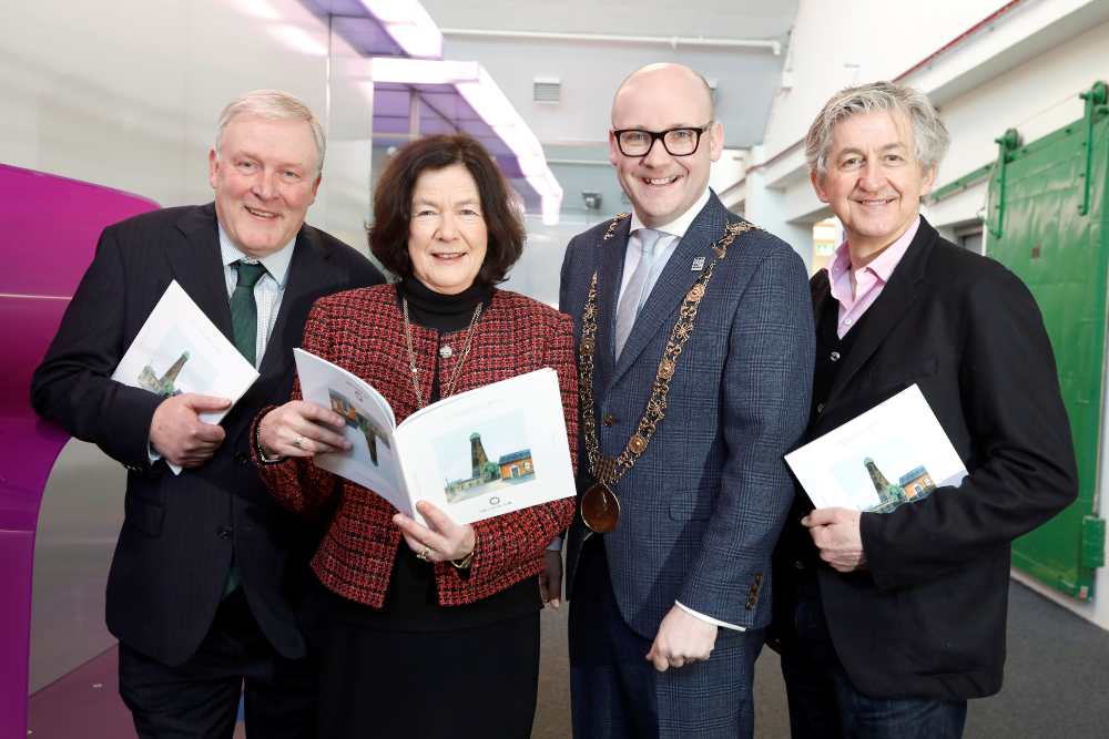 Three men and a woman at the launch of a report at Digital Hub in Dublin.