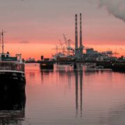 View of Dublin harbour at sunset.