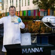 Doctor at hospital in Ireland beside giant drone.