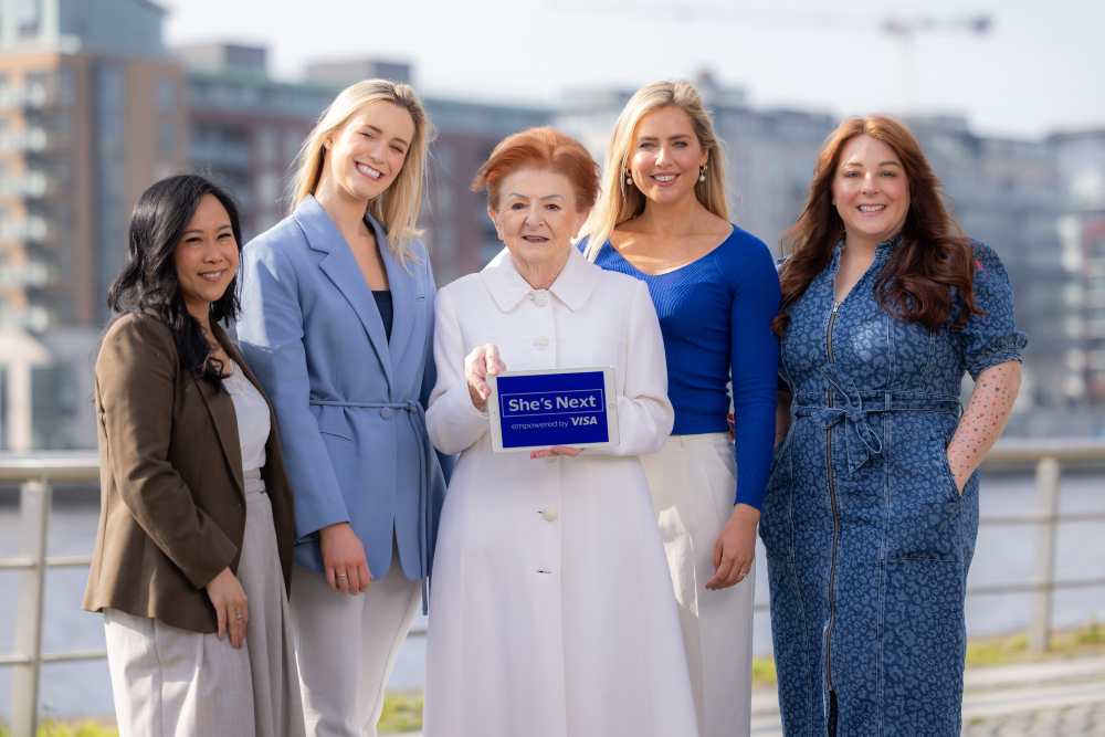 Group of women standing on the quays in Dublin.