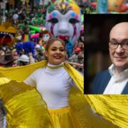 Man inset on image of St Patrick's Festival in Dublin.