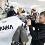 Worker assembling a Manna drone in Ireland.
