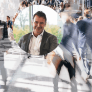 Gary Mullan of Prosperity Careers featured against a busy workplace backdrop, highlighting AI-driven career coaching, redundancy support and job search services in Ireland.