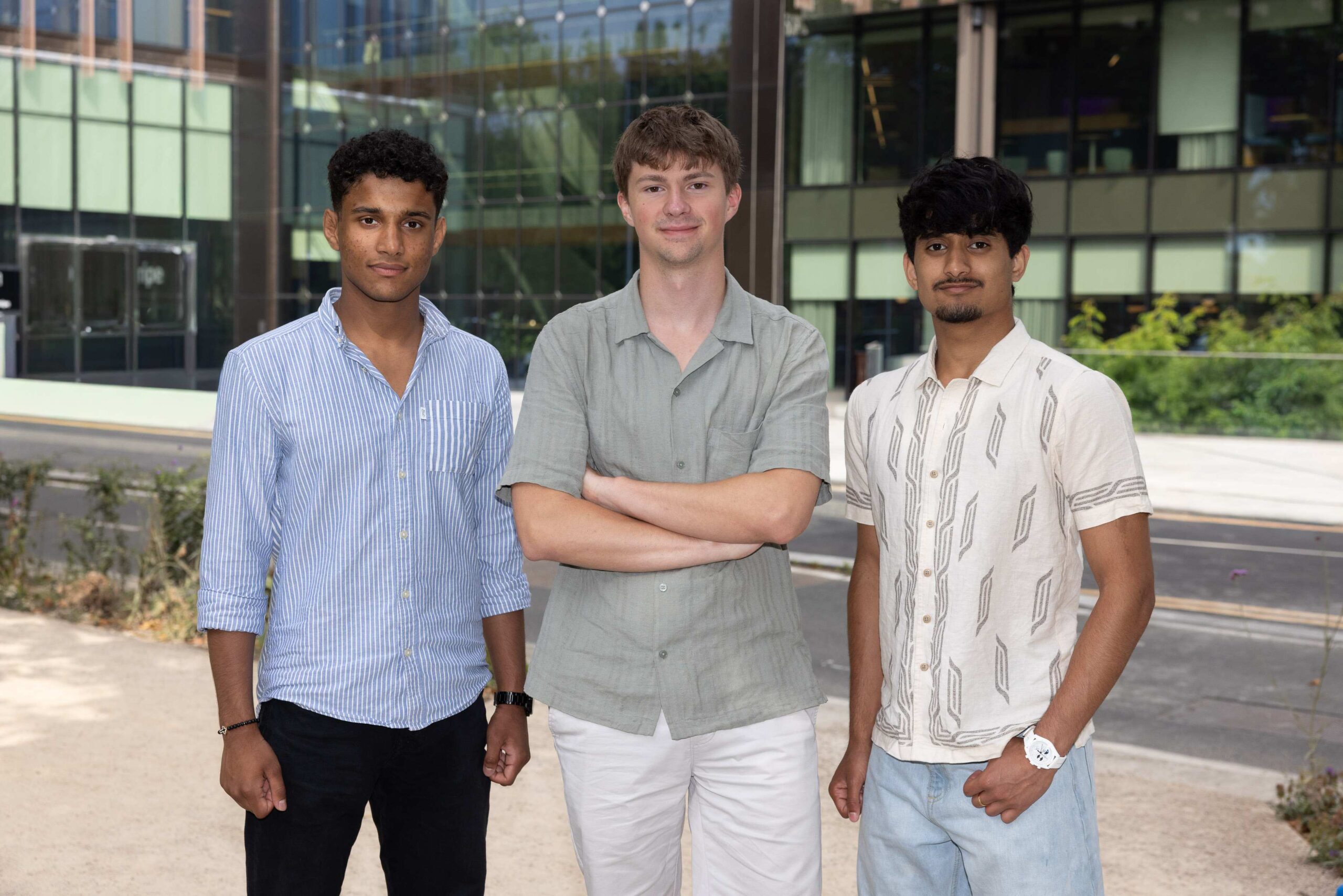 Kríos founders standing outdoors after launching an AI sales training start-up that uses realistic roleplay and coaching technology for sales teams.