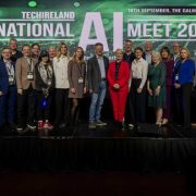 Speakers, partners and industry leaders gather on stage at the TechIreland National AI Meet in Galway, showcasing Ireland's growing AI ecosystem and innovation community.