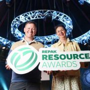 Repak Resource Awards promotion showing two event participants holding a Repak Resource Awards sign on stage, highlighting Ireland’s sustainability, recycling and circular economy awards programme ahead of the 2026 entry deadline.