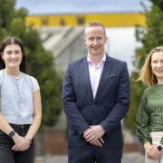 Mia Dixon, Entrepreneurship Programme Manager at Catalyst; Niall Devlin, Head of Business Banking NI at Bank of Ireland; and Fiona Bennington, Director of Entrepreneurship and Scaling at Catalyst, at the launch of SEAM Festival 2026, a new entrepreneurship event for founders, investors and startup support organisations in Belfast.