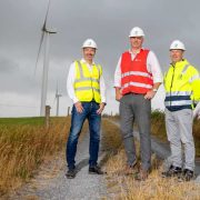 Representatives of IONITY, Pinergy and Lirion Power at a Co Laois wind farm announcing a renewable electricity agreement to power IONITY’s ultra-fast EV charging network across Ireland.