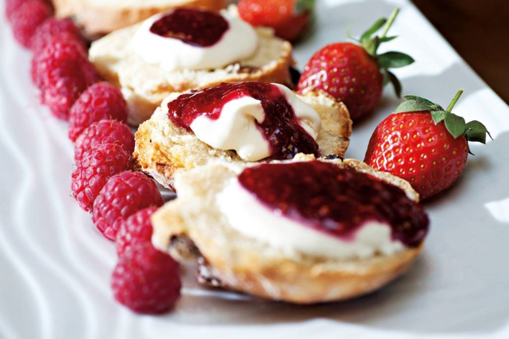 Jam and cream on scones.