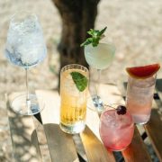 A table of non-alcoholic drinks.