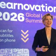 Speaker presenting on stage at Learnovation 2026 Global Learning Summit in Dublin.