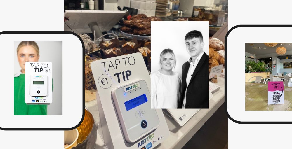 Man and woman inset on image of tipping machine.