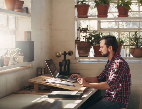 Entrepreneur working at a desk.